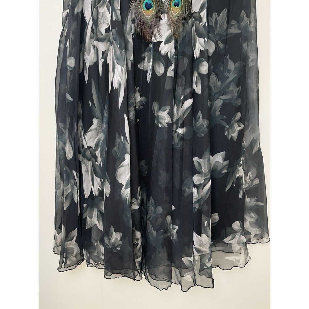 Afibi Gray Floral Maxi Skirt M Sheer Festival Ethereal Boho Goth Witchy Cottage - Picture 7 of 12
